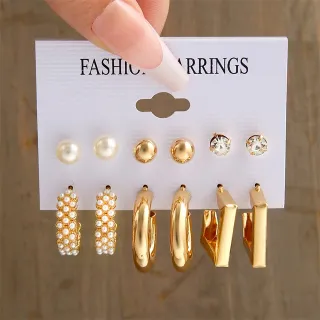 6 pairs New Style Geometric Hoop Earrings Set